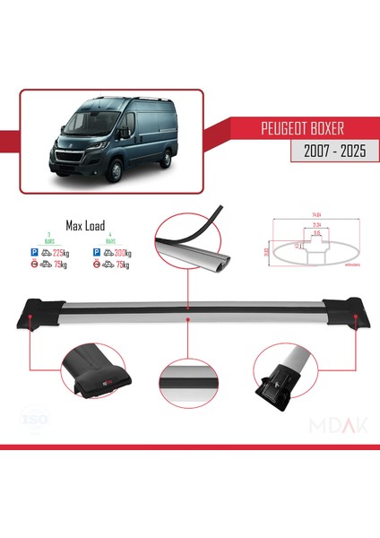 Peugeot Boxer 2 2007 ve Sonrası ile Uyumlu Fly Model Ara Atkı Tavan Barı Gri 4 Adet modelleri