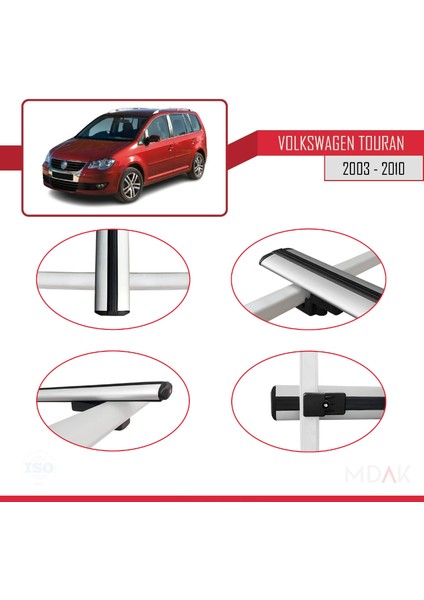 Volkswagen Touran (1t) Pre-Facelift 2003-2010 Arası ile Uyumlu Basıc Model Ara Atkı Tavan Barı Gri 3 Adet fırsatları