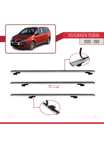 Volkswagen Touran (1t) Pre-Facelift 2003-2010 Arası ile Uyumlu Basıc Model Ara Atkı Tavan Barı Gri 3 Adet indirimleri