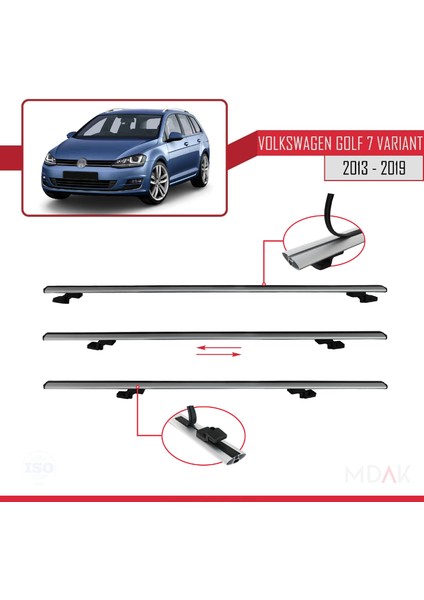 Volkswagen Golf 7 (5g) Variant 2013-2019 Arası ile Uyumlu Basıc Model Ara Atkı Tavan Barı Gri 3 Adet indirimleri