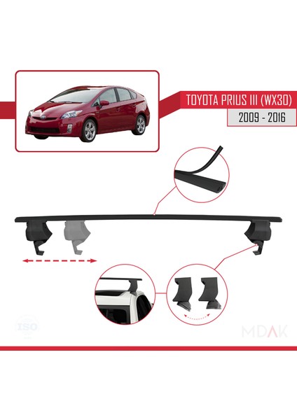 Toyota Prius 3 (XW30) 2009-2016 Arası ile Uyumlu Ace-4 Ara Atkı Tavan Barı Siyah 2 Adet modelleri