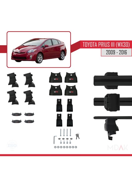 Toyota Prius 3 (XW30) 2009-2016 Arası ile Uyumlu Ace-4 Ara Atkı Tavan Barı Siyah 2 Adet indirimleri