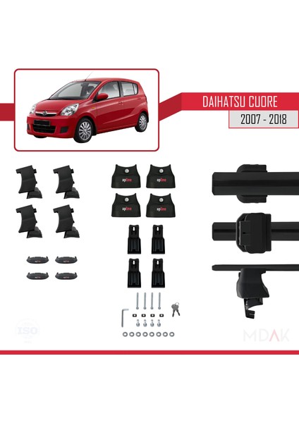 Daihatsu Cuore 2007-2018 Arası ile Uyumlu Ace-4 Ara Atkı Tavan Barı Siyah 2 Adet