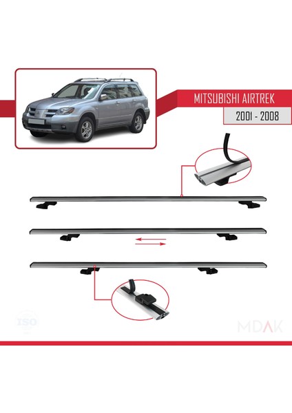 Mitsubishi Airtrek 2001-2008 Arası ile Uyumlu Basıc Model Ara Atkı Tavan Barı Gri 2 Adet indirimleri