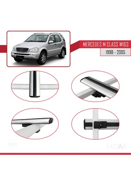 Mercedes M Class (W163) 1998-2005 Arası ile Uyumlu Basıc Model Ara Atkı Tavan Barı Gri 2 Adet