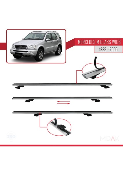 Mercedes M Class (W163) 1998-2005 Arası ile Uyumlu Basıc Model Ara Atkı Tavan Barı Gri 2 Adet