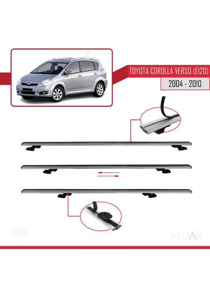 Toyota Corolla Verso 2 (AR10) 2004-2010 Arası ile Uyumlu Basıc Model Ara Atkı Tavan Barı Gri 3 Adet indirimleri