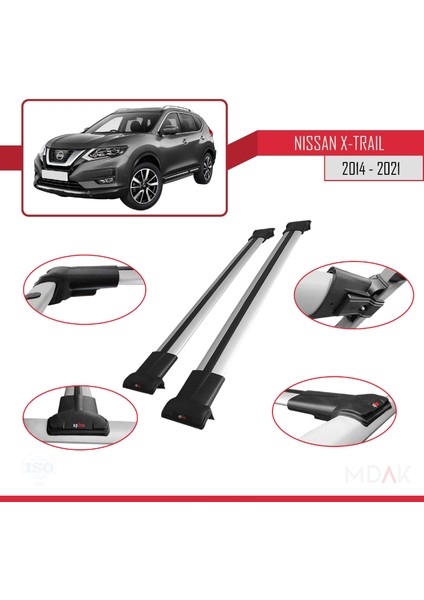 Nissan X-Trail 3 (T32) 2014-2021 Arası ile Uyumlu Fly Model Ara Atkı Tavan Barı Gri 2 Adet modelleri