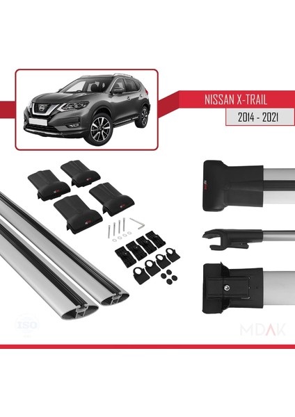 Nissan X-Trail 3 (T32) 2014-2021 Arası ile Uyumlu Fly Model Ara Atkı Tavan Barı Gri 2 Adet indirimleri