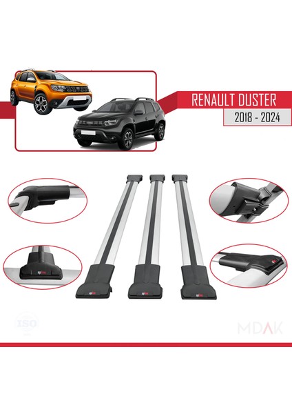 Renault Duster 2 (Hm) 2018 ve Sonrası ile Uyumlu Fly Model Ara Atkı Tavan Barı Gri 3 Adet fırsatları