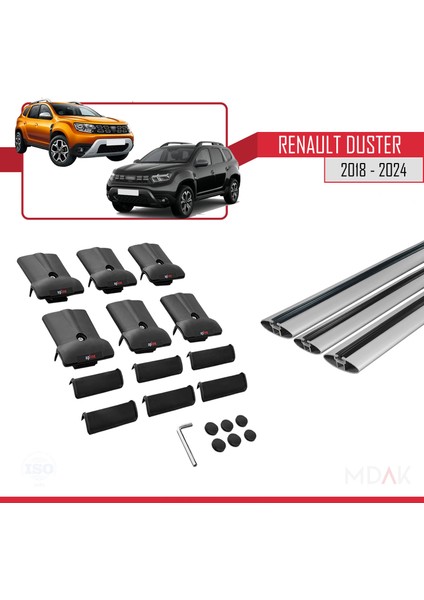 Renault Duster 2 (Hm) 2018 ve Sonrası ile Uyumlu Fly Model Ara Atkı Tavan Barı Gri 3 Adet indirimleri