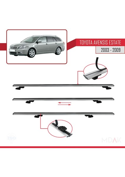 Toyota Avensis Sw 2003-2009 Arası ile Uyumlu Basıc Model Ara Atkı Tavan Barı Gri 2 Adet indirimleri
