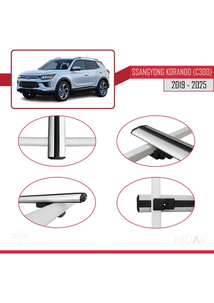Ssangyong Korando 4 (C300) 2019 ve Sonrası ile Uyumlu Basıc Model Ara Atkı Tavan Barı Gri 2 Adet fırsatları