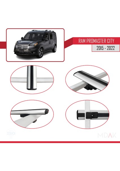 Ram Promaster City (636) 2015-2022 Arası ile Uyumlu Basıc Model Ara Atkı Tavan Barı Gri 2 Adet fırsatları