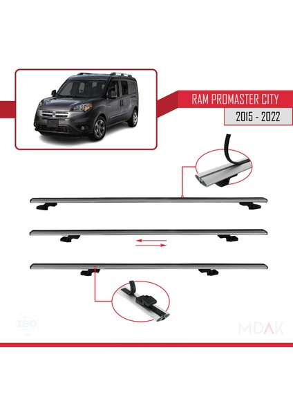 Ram Promaster City (636) 2015-2022 Arası ile Uyumlu Basıc Model Ara Atkı Tavan Barı Gri 2 Adet indirimleri