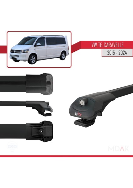 Volkswagen T6 Caravelle 2015-2024 Arası ile Uyumlu Ace-1 Ara Atkı Tavan Barı Siyah 2 Adet
