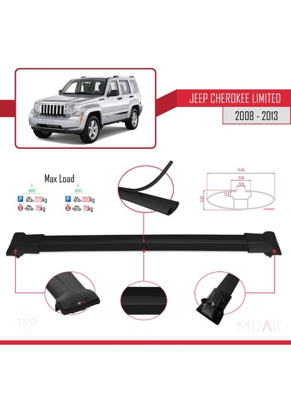 Jeep Cherokee 4 (Kk) 2008-2013 Arası ile Uyumlu Fly Model Ara Atkı Tavan Barı Siyah 3 Adet modelleri