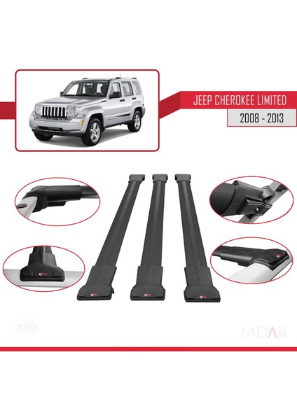 Jeep Cherokee 4 (Kk) 2008-2013 Arası ile Uyumlu Fly Model Ara Atkı Tavan Barı Siyah 3 Adet fırsatları