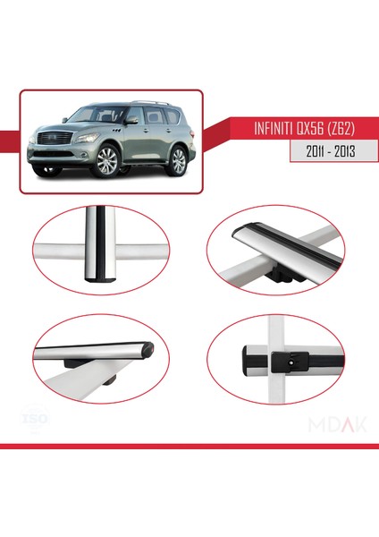 Iınfiniti QX56 (Z62) 2011-2013 Arası ile Uyumlu Basıc Model Ara Atkı Tavan Barı Gri 2 Adet fırsatları
