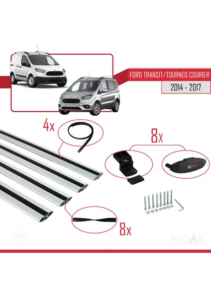 Ford Transit/tourneo Courier Pre-Facelift 2014-2017 Arası ile Uyumlu Basıc Model Ara Atkı Tavan Barı Gri 4 Adet indirimleri