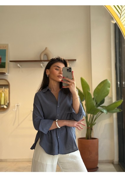 Indigo Keten Gömlek