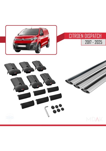 Citroen Dispatch (K0) 2017 ve Sonrası ile Uyumlu Fly Model Ara Atkı Tavan Barı Gri 3 Adet