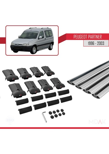 Peugeot Partner Pre-Facelift 1996-2003 Arası ile Uyumlu Fly Model Ara Atkı Tavan Barı Gri 4 Adet indirimleri