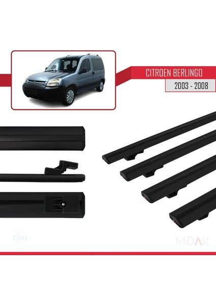Citroen Berlingo (M59) 2003-2008 Arası ile Uyumlu Basıc Model Ara Atkı Tavan Barı Siyah 4 Adet