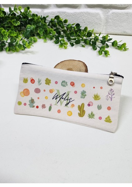 Kişiye Özel İsme Özel Bez Kalemlik Kaktüs Desenli Mini Organizer