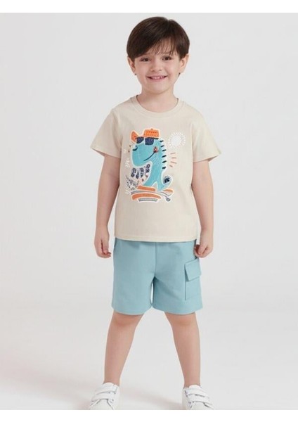 Erkek Çocuk Pamuklu Dinozor Baskılı Şortlu Takım fiyatları