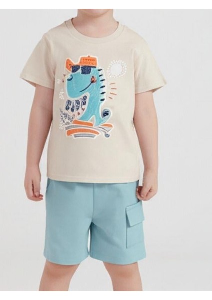 Erkek Çocuk Pamuklu Dinozor Baskılı Şortlu Takım fırsatları