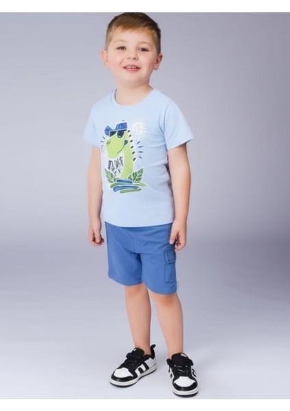 Erkek Çocuk Pamuklu Dinozor Baskılı Şortlu Takım modelleri