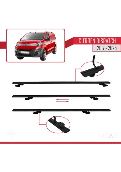 Citroen Dispatch (K0) 2017 ve Sonrası ile Uyumlu Basıc Model Ara Atkı Tavan Barı Siyah 2 Adet indirimleri