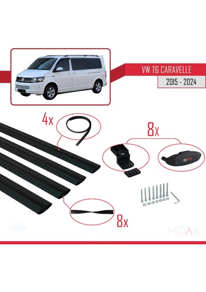 Volkswagen T6 Caravelle 2015-2024 Arası ile Uyumlu Basıc Model Ara Atkı Tavan Barı Siyah 4 Adet indirimleri