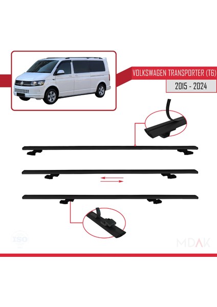 Volkswagen T6 Transporter 2015-2024 Arası ile Uyumlu Basıc Model Ara Atkı Tavan Barı Siyah 4 Adet