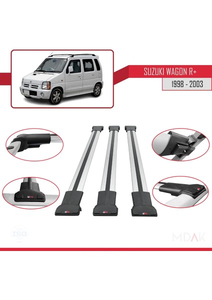 Suzuki Wagon R+ 1998-2003 Arası ile Uyumlu Fly Model Ara Atkı Tavan Barı Gri 3 Adet fırsatları