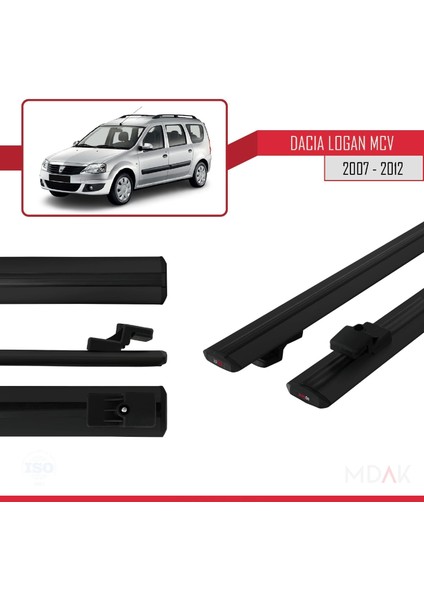 Dacia Logan 2 Mcv (K52) 2007-2012 Arası ile Uyumlu Basıc Model Ara Atkı Tavan Barı Siyah 2 Adet modelleri