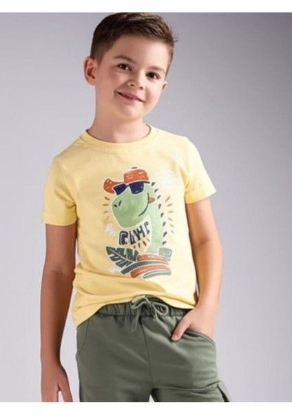 Erkek Çocuk Pamuklu Dinozor Baskılı Şortlu Takım modelleri