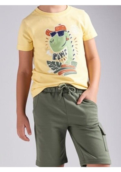 Erkek Çocuk Pamuklu Dinozor Baskılı Şortlu Takım fırsatları