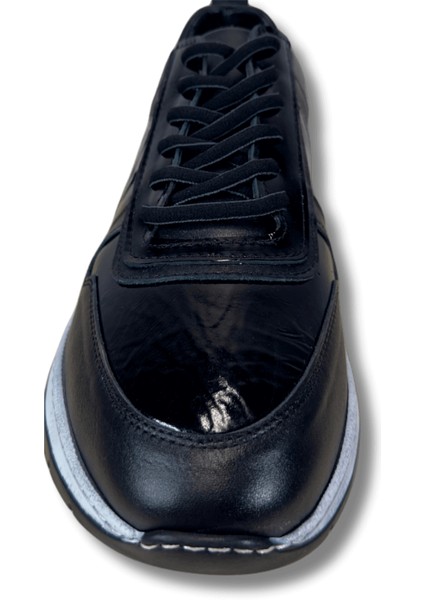 Siyah Beyaz Tabanlı Hakiki Deri Bağcıklı Erkek Günlük Spor Ayakkabı - Battal 45 modelleri