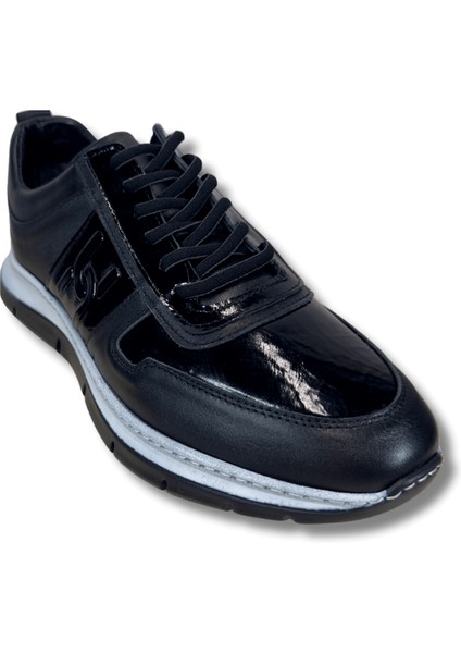 Siyah Beyaz Tabanlı Hakiki Deri Bağcıklı Erkek Günlük Spor Ayakkabı - Battal 45 fırsatları