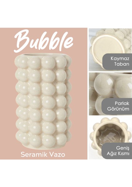 Seramik Bubble Vazo - Dekoratif Baloncuk Vazo Yapay Çiçek Kuru Çiçek Pampas Vazosu Uzun 21CM Krem modelleri