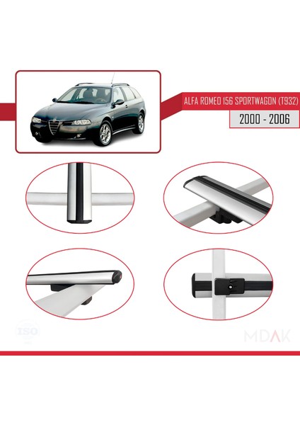 Alfa Romeo 156 (T932) Sw 2000-2006 Arası ile Uyumlu Basıc Model Ara Atkı Tavan Barı Gri 2 Adet fırsatları