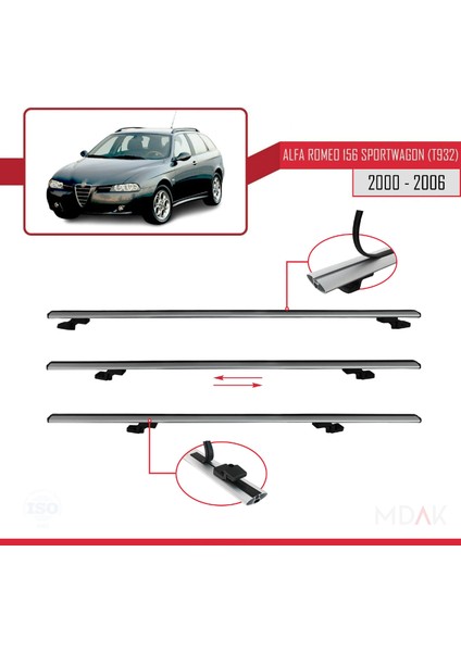 Alfa Romeo 156 (T932) Sw 2000-2006 Arası ile Uyumlu Basıc Model Ara Atkı Tavan Barı Gri 2 Adet indirimleri