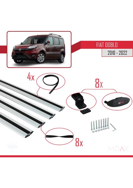 Fiat Doblo 2 2010-2022 Arası ile Uyumlu Basıc Model Ara Atkı Tavan Barı Gri 4 Adet indirimleri