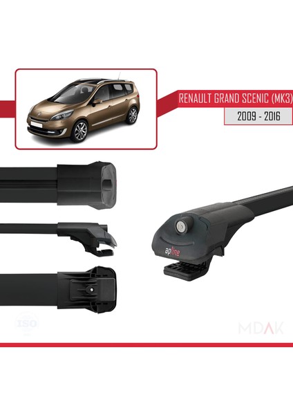Renault Grand Scenic 3 2009-2016 Arası ile Uyumlu Ace-1 Ara Atkı Tavan Barı Siyah 2 Adet modelleri