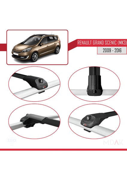Renault Grand Scenic 3 2009-2016 Arası ile Uyumlu Ace-1 Ara Atkı Tavan Barı Siyah 2 Adet fırsatları