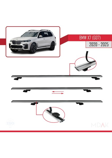 Bmw X7 (G07) 2020 ve Sonrası ile Uyumlu Basıc Model Ara Atkı Tavan Barı Gri 3 Adet indirimleri