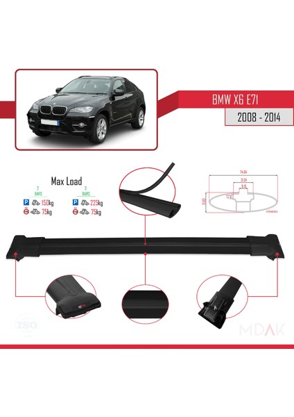 Bmw X6 (E71) 2008-2014 Arası ile Uyumlu Fly Model Ara Atkı Tavan Barı Siyah 2 Adet fırsatları