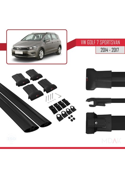 Volkswagen Golf Sportvan 2014-2017 Arası ile Uyumlu Fly Model Ara Atkı Tavan Barı Siyah 2 Adet indirimleri